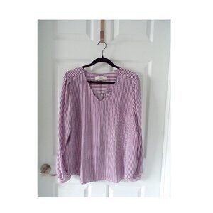 LOFT White Striped Long Sleeve Blouse Size Large